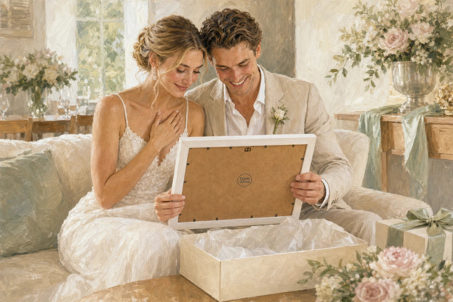 A personalised wedding frame for newlyweds